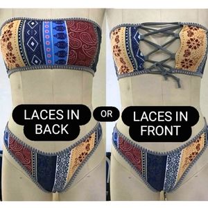 Colorblock Paisley Boho Bandeau Bikini